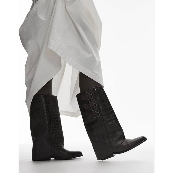 $290! Bronx Kendr-a Double Shaft Croc Embossed Boots ZS EU 40 US 9.5 NWOT! - Picture 5 of 6